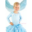 Light Blue Long Sleeve Top Light Blue Ruffles White Bow & Sparkle Rhinestone Periwinkle & Light Blue Pettiskirt MW599